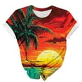 thumbnail image 4 of Hvyesh Womens Hawaiian Shirt Palm Trees Beach Graphic Tee Tops Summer Vacation Short Sleeve Tshirt Tops Casual Round Neck Blouses, 4 of 5