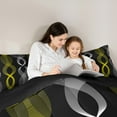 thumbnail image 4 of Manfei Yellow Geometric Lines Bedding Queen Comforter Set,Geometric Aesthetic Down Comforter,Purple Black Ombre Bedding Sets Queen with Comforter,Super Cozy Room Decorative Reversible,3 Pieces, 4 of 7
