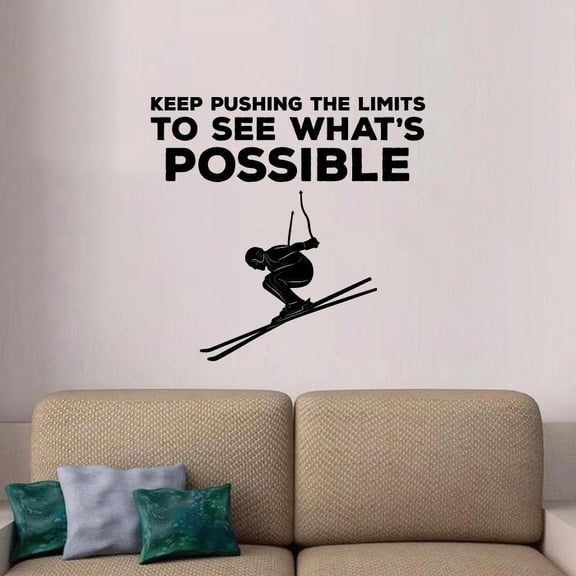 Keep Pushing The Limits To See What's Possible Quote Snow Sport Skiing Vinyl Wall Sticker Art Decal Boy Girl Kid Room Design Bedroom Skiing Sports House Home Wall Sticker Decor Size (40x24 inch)