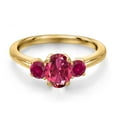 thumbnail image 3 of Gem Stone King 18K Yellow Gold Plated Silver Pink Tourmaline and Red Created Ruby Engagement Ring for Women | 1.35 Cttw | Oval 7X5MM | Gemstone October Birthstone | Size 7, 3 of 6