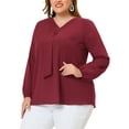 thumbnail image 4 of Agnes Orinda Women's Plus Size Fashion Work Long Sleeves Ribbon Front Chiffon Blouse 2X Burgundy, 4 of 7