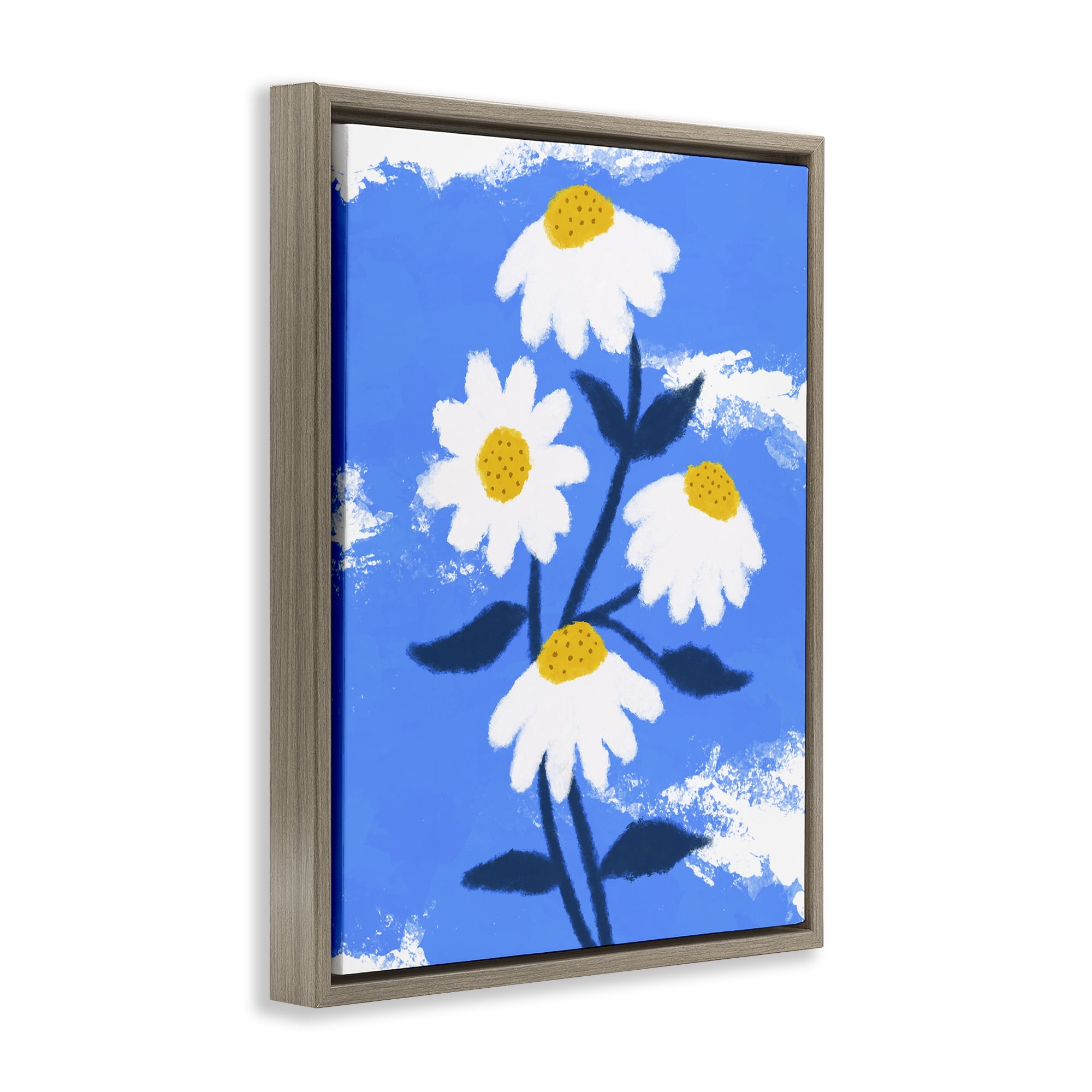 Stupell Industries Daisy Bloom with Clouds Plants & Flowers Painting Brown Floater Framed Canvas Art Print Wall Art, 25 x 31