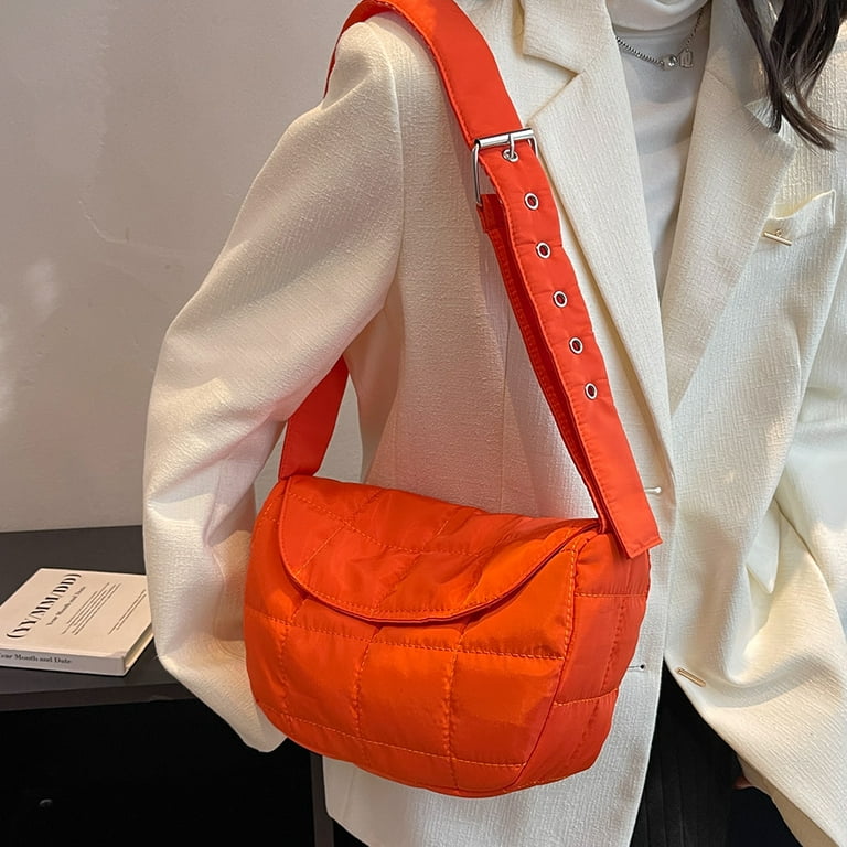 Chamair Women Shoulder Bag Cotton Quilted Rhombus Flap Pocket Crossbody Bag (Orange), Women's, Size: One size, Black