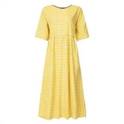 ZANZEA Women's Casual Plaid Printed Short Sleeve Dresses Tunic Dress