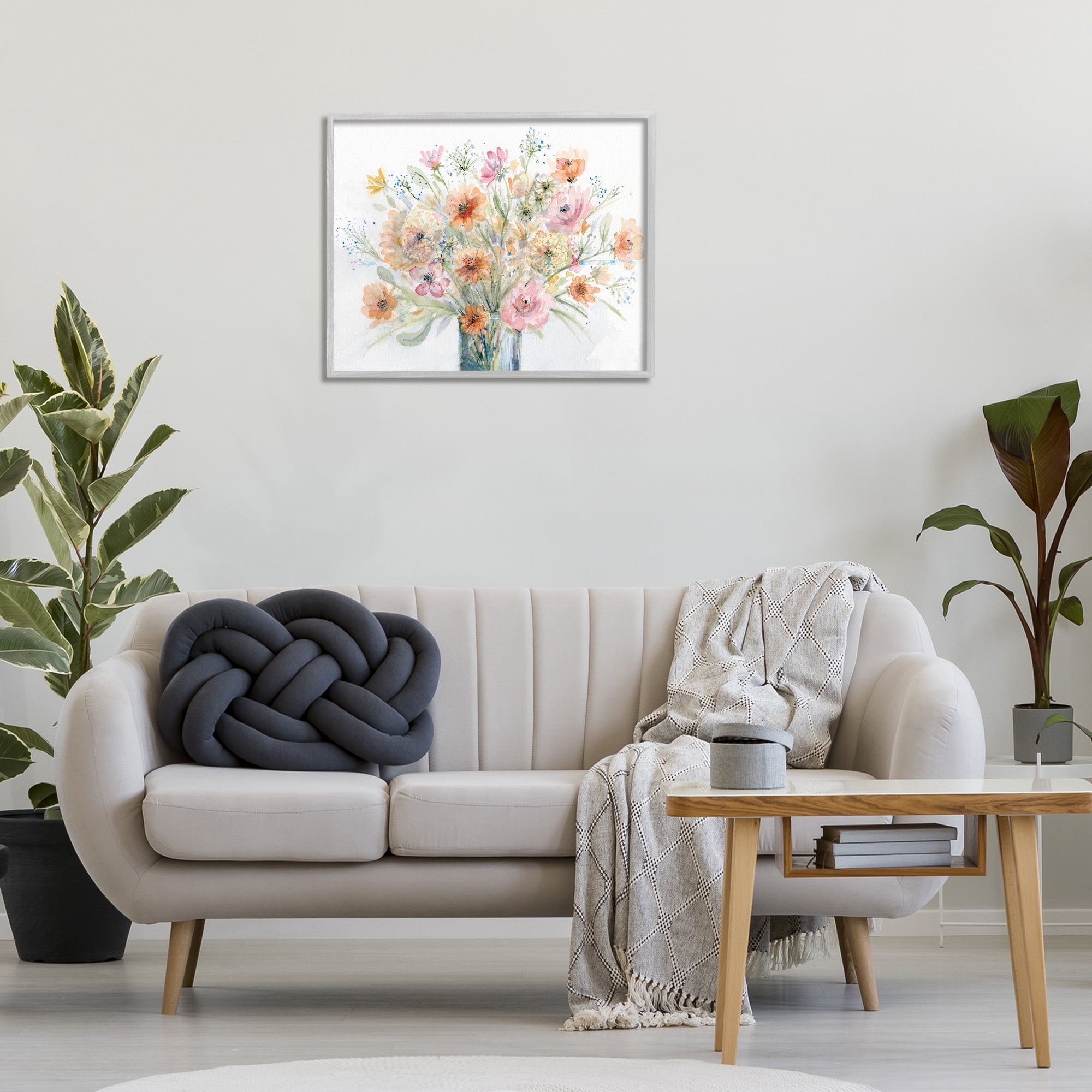 Stupell Industries Peach Pink Bouquet Botanical & Floral Painting Gray Framed Art Print Wall Art, 30 x 24