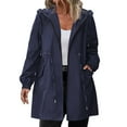 thumbnail image 2 of Women's Plus Size Long Waterproof Rain Jacket, Lightweight Hooded Windbreaker, Casual Outdoor Hiking Coat, Foldable Raincoat for Travel, All Season Rainwear, Packable Rain Jacket Navy XXXL, 2 of 6
