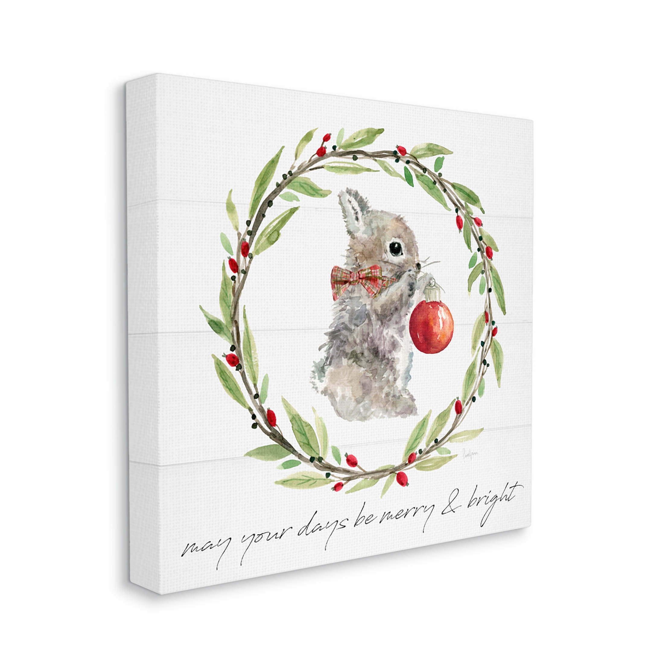 Stupell Industries Merry & Bright Bunny Wreath Graphic Art Gallery Wrapped Canvas Print Wall Art, Design by Livi Finn