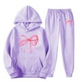 thumbnail image 4 of HOWPAY Sweatsuits Women 2 Piece Outfit Bow Printed Valentines Long Sleeve Hoodies Pullover and Jogger Sweatpants Tracksuits Casual Soft Comfy Lounge Sets Purple XL, 4 of 4