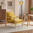 thumbnail image 3 of Ktaxon Chenille Accent Chair, Solid Wood Armrests Armchair, Metal Frame for Stability, Single Sofa with Comfortable Cushions and Lumbar Pillow Yellow, 3 of 9