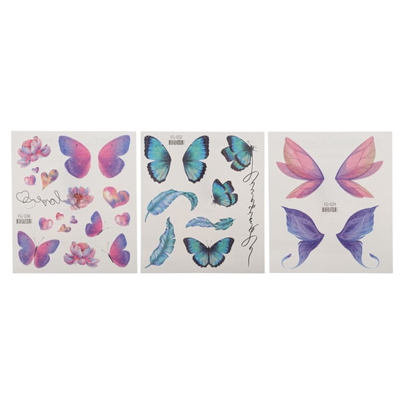 Unique Bargains 3 Pcs No Adhesive Fake Tattoos Butterfly Pattern Temporary Tatto for Adult Blue Green