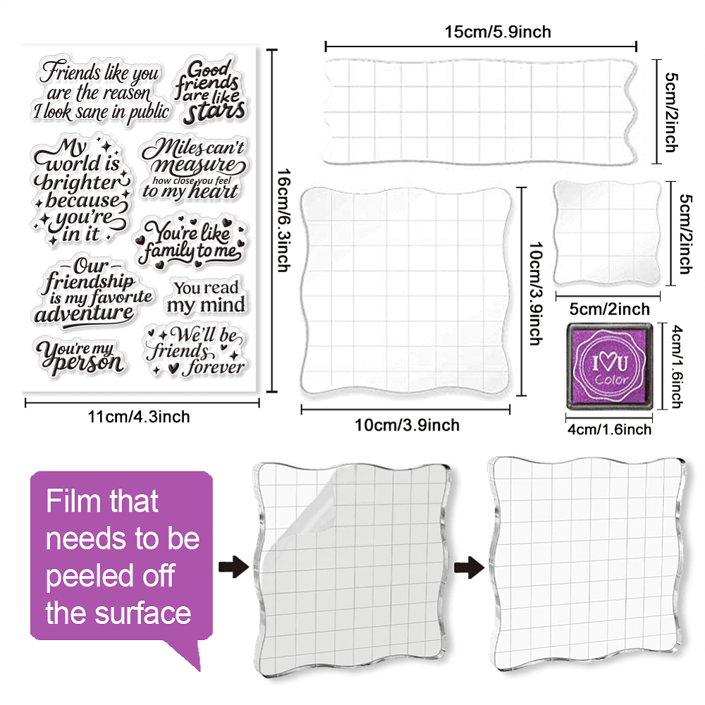 DIY Scrapbooking Stamp Kits including Acrylic Stamping Blocks Tools PVC Plastic Clear Stamp Plastic Craft Finger Ink Pad Stamps Set