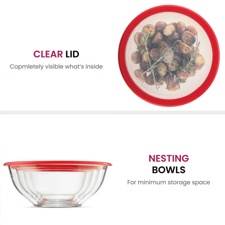 Kitchen Mixing Bowls. 5Pc Glass Bowls with Lids Set – Neat Nesting