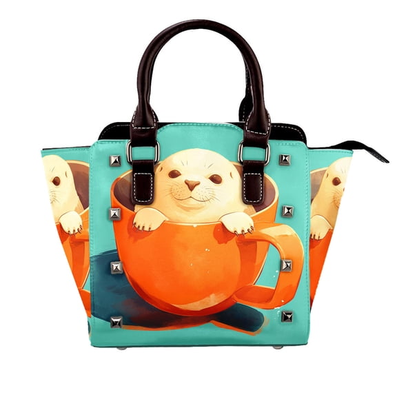 Cute Seal In Cup Rivet Handbag Studded Satchel One-Shoulder Tote Bag for Women