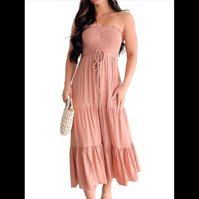 Vestido de Verano para Mujer, Estilo Bohemio, Informal, con Espalda Descubierta, Bandeau, Volantes y , para Playa Coral S