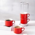 thumbnail image 2 of Porcelain Stackable Cappuccino Cups with Saucers and Metal Stand, B, 2 of 5