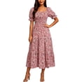 thumbnail image 2 of NTACZA Women Dresses Tiered Hem Casual Sundress Daisy Floral Maxi Ruched Waist A-Line Square Neckline Short Sleeve Beach Size XL, 2 of 6