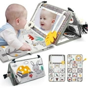 Blublu Park Tummy Time Mirror for Babies 0-6 Months Newborn Infant Baby Sensory Toys Brain Development with Crinkle Cloth Book and Teething Toy for Boy Girl Gifts Baby Newborn Essentials