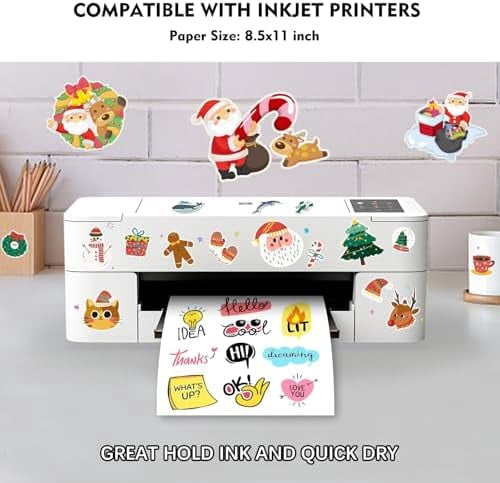 Tekola 120 Sheets Premium Printable Vinyl Sticker Paper for Inkjet Printer, Glossy White Waterproof, Dries Quickly, Vivid Colors, 8.5x11 Inkjet Vinyl Sticker Paper Great for Cutting Machines