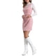 thumbnail image 4 of Allegra K Vestido de Suede para Mujer con Cuello Redondo, Cierre Frontal, Cintura con Cinturón M Rosa, 4 of 6