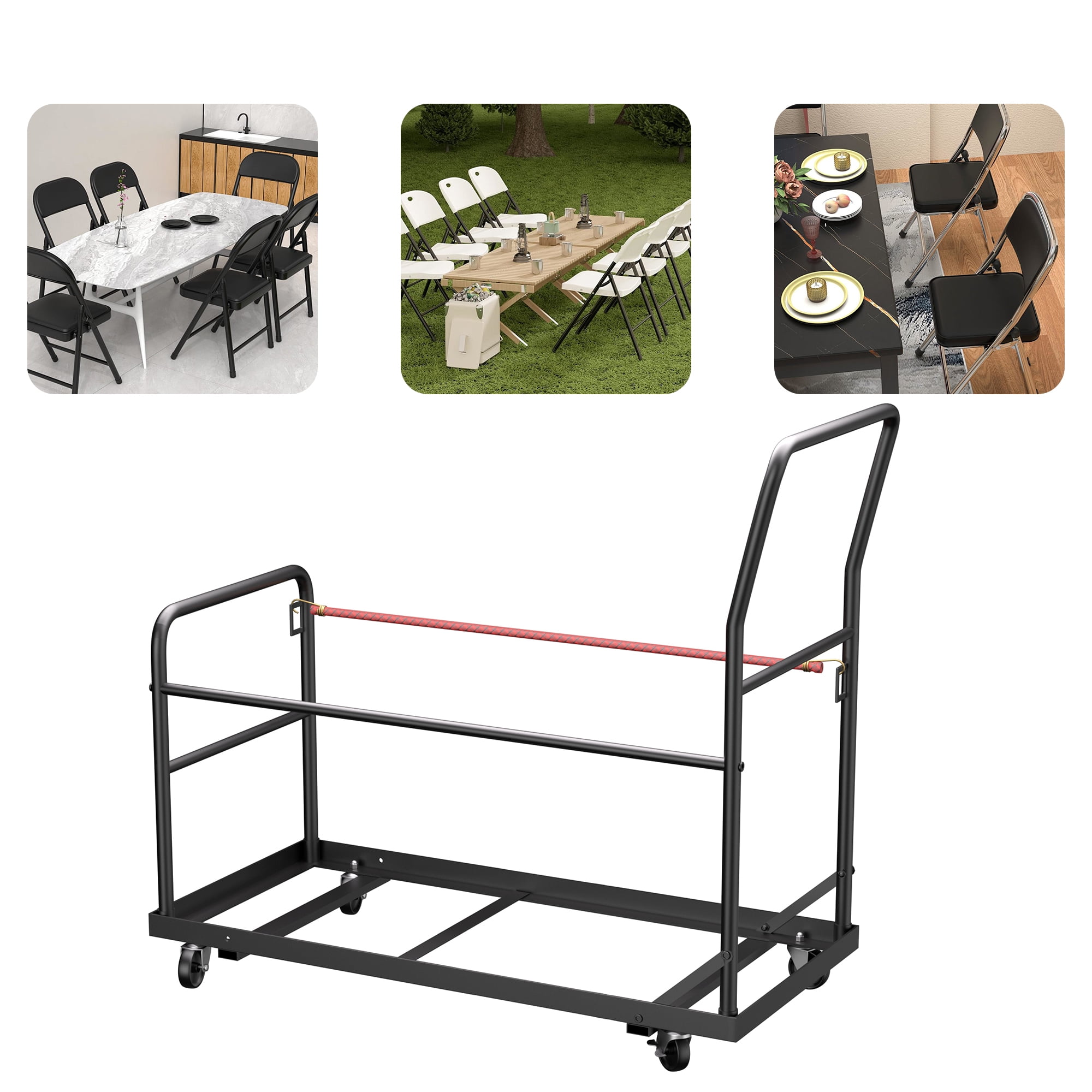 HOHYN Heavy-Duty Folding Chair Hand Truck | All-Terrain Cart with 1800LB Load Rating & Noise-Reduced Wheels for Storage, Hotel and Event Use, Black