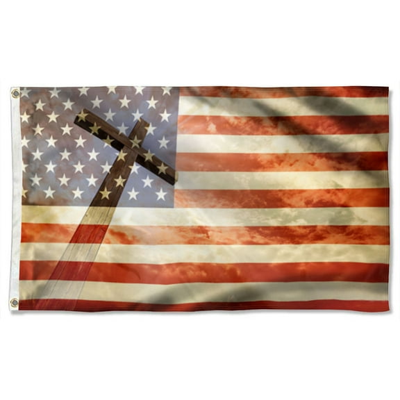 Cayyon Christian Flag 3x5Feet Christian Cross American Flag Banner with 2 Brass Grommets TPT101