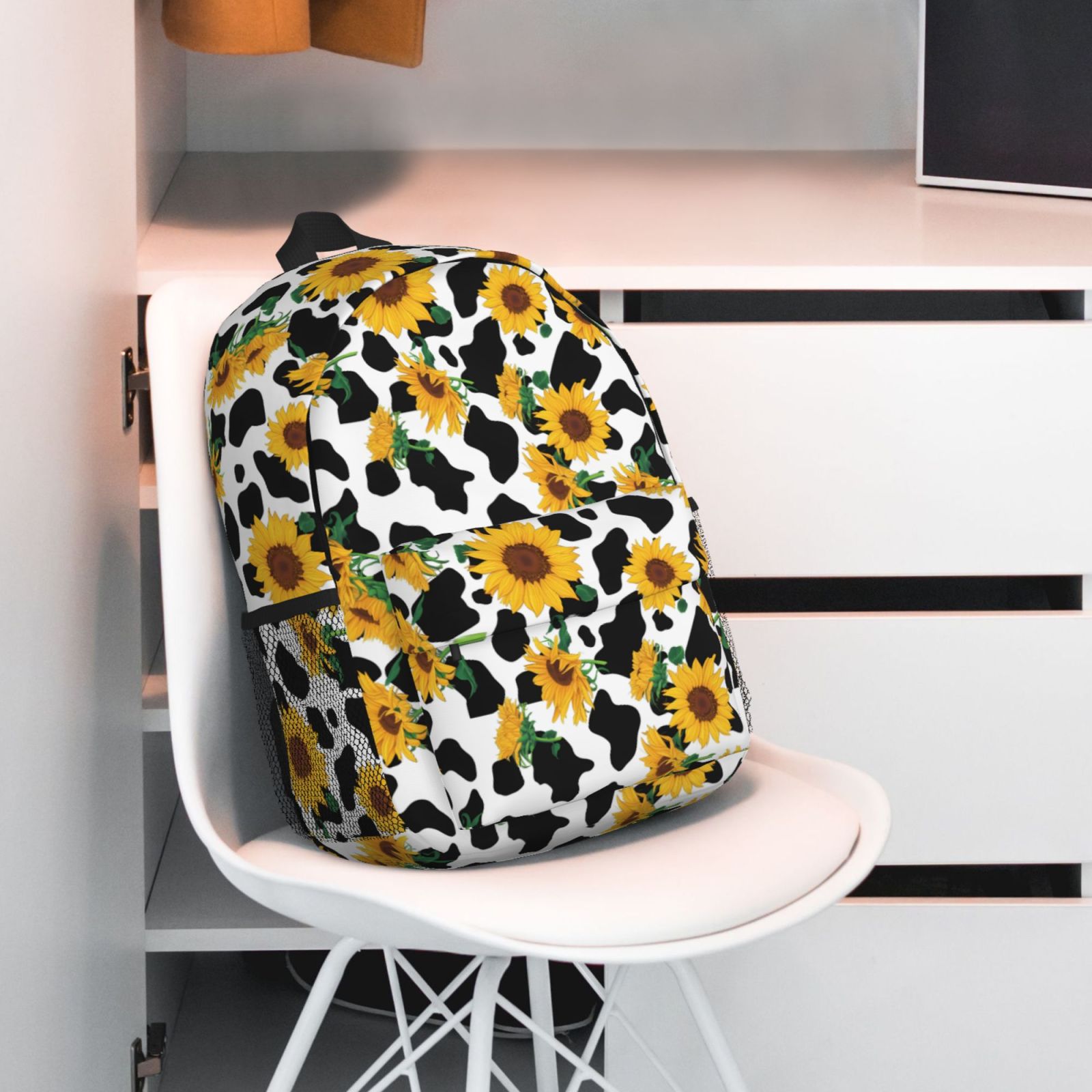 Rateoe Cute Cow Print Sunflower A Pattern Student Backpack Water-resistant Backpack 15-inch Laptop Backpack Lightweight Adjustable School Backpack