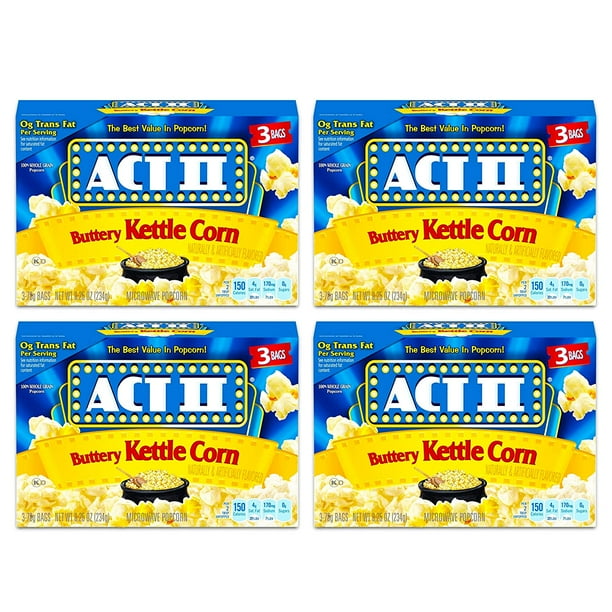 Act II Buttery Kettle Corn Microwave Popcorn 4 Boxes of 3 (12 Bags