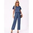 thumbnail image 3 of DARING DIVA Silky Satin 2 Pieces Ruffle Top and Long Pants Sleepwear Sets XL Blue, 3 of 6