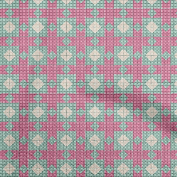 oneOone Cotton Poplin Pink Fabric Geometric Tile Diamond With Cross Sewing Craft Projects Fabric Prints By Yard 42 Inch Wide