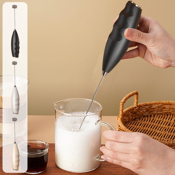 Coffee Frother – Handheld Egg Beater | Stainless Steel Kitchen Mixer Tool, Electric Milk Whisk for Drinks, Baking, Home Barista | Black or White | 8.86 in