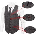thumbnail image 4 of GFDYREE Men's Slim Fit Herringbone Tweed Suits Vest Premium Wool Blend Waistcoat, 4 of 7