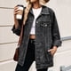 thumbnail image 4 of Chaquetas Vaqueras para Mujer, Modernas Chaquetas Vaqueras Estilo Camionero con Botones, Mangas Largas y Dobladillo Deshilachado. Gris Negro XXL, 4 of 10
