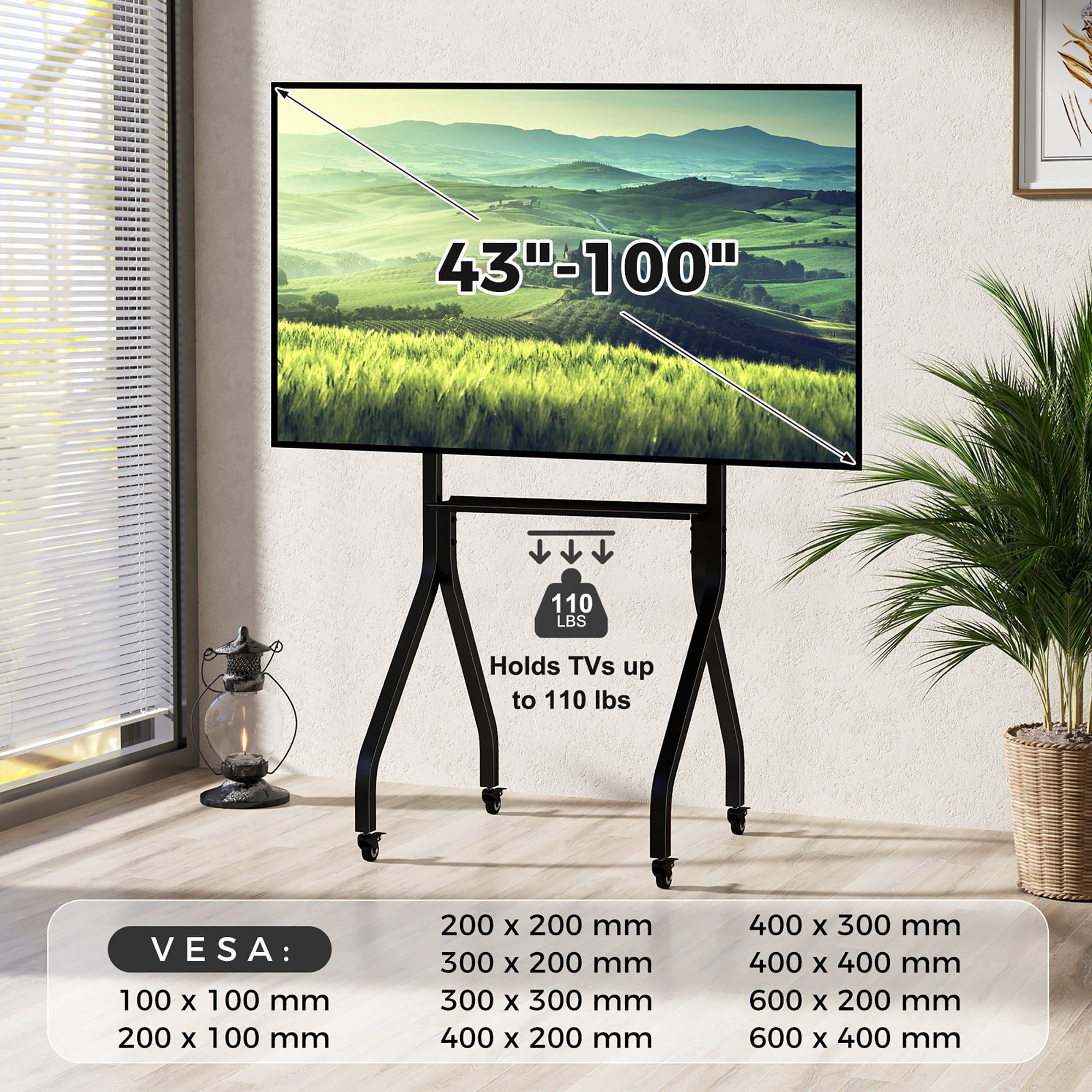 Gymax Mobile TV Stand Rolling TV Cart for 43''-100'' Flat/Curved Screens up to 110 lbs
