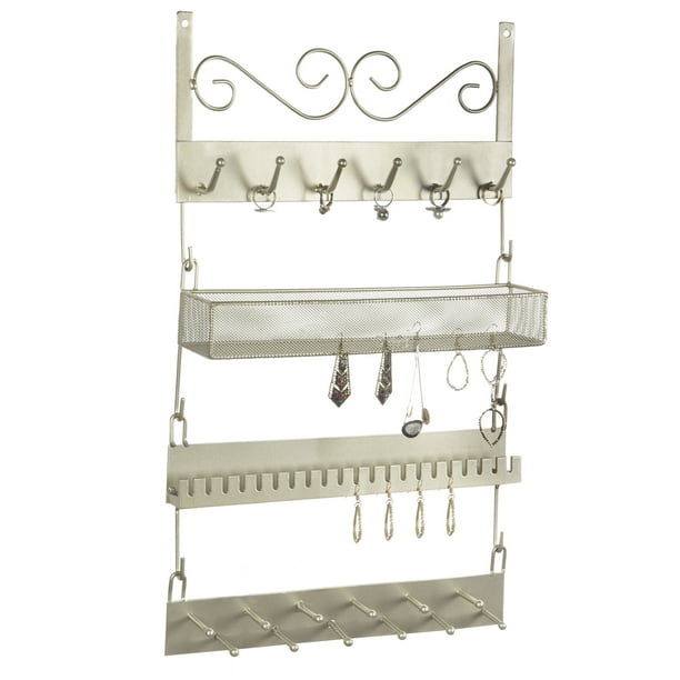 MyGift 4Tier BrassTone Metal Wall Hanging Jewelry Organizer Rack