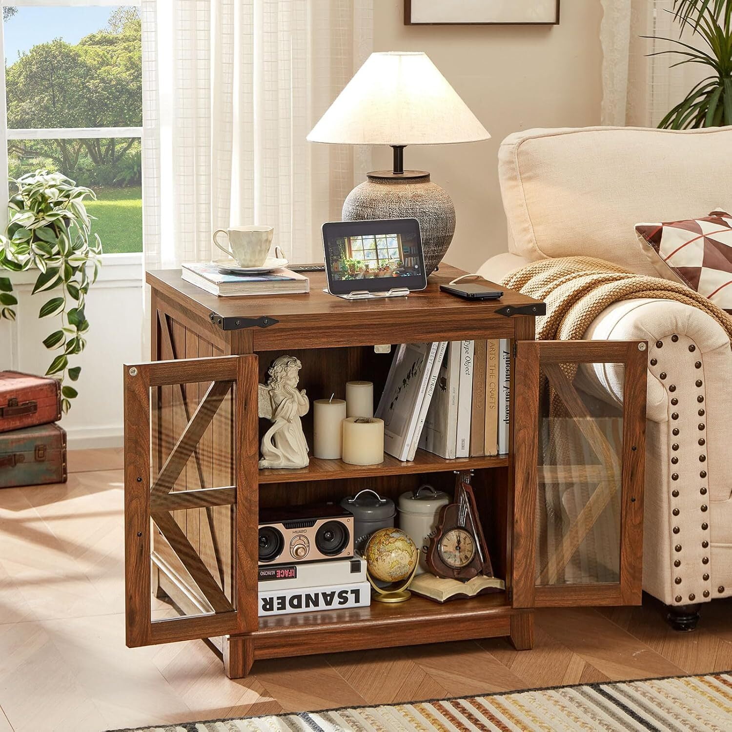 Joaxswe 3-Piece Coffee Table Set with Flips-up Rectangular Coffee Table and 2 End Tables with Charging Station, Hidden Storage and Modern Design for Living Room, Brown