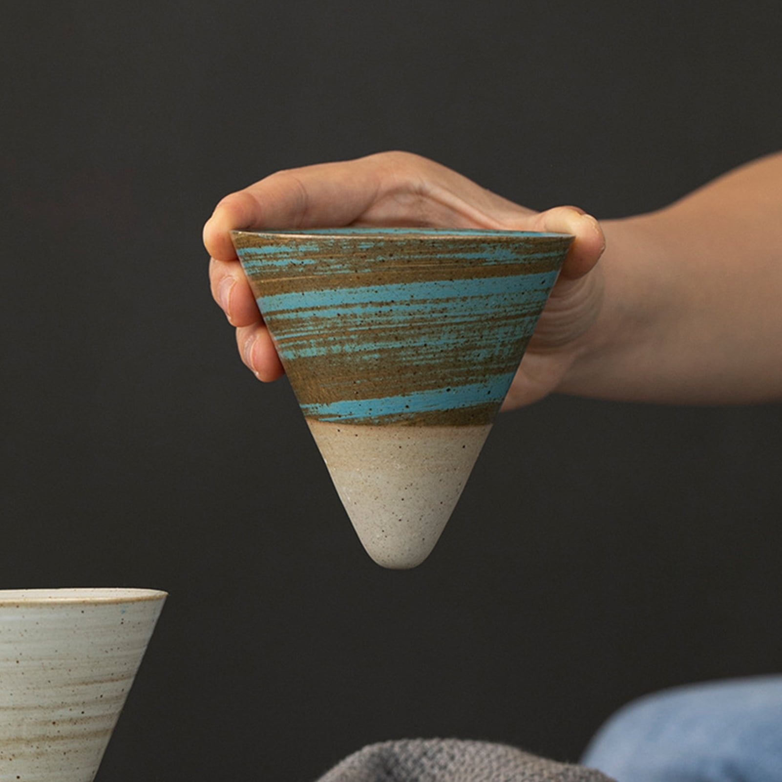 HomeLife 150ML Ceramic Funnel Coffee Cup with Base Heat-resistant Handmade Japanese Style Latte Cappuccino Tea Espresso Tapered Mug Birthday Gift