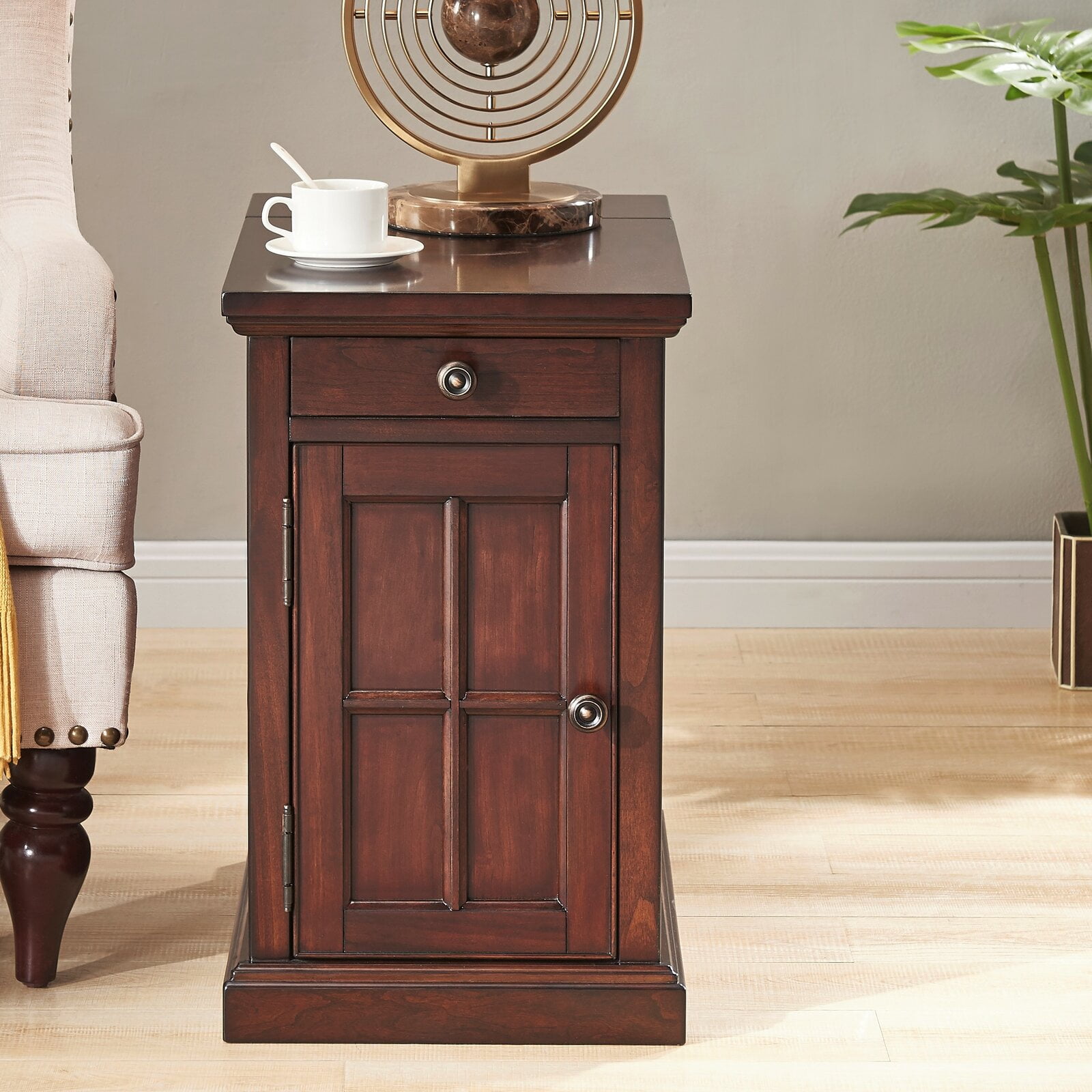 Saldana Block End Table with Storage and BuiltIn Outlets, Builtin
