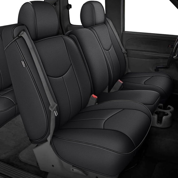 AOMSAZTO Car Seat Cover Fit for Chevy Silverado 1500 1999-2006 - Full Set Customized Black Seat Covers