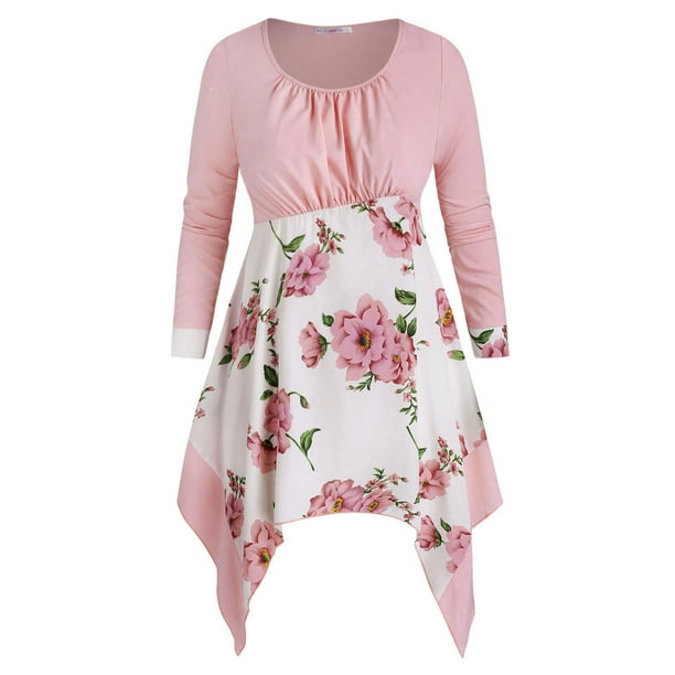 Frente acanalado floral Pañuelo más el tamaño de la blusa Rosegal Blusas Tallas Grandes