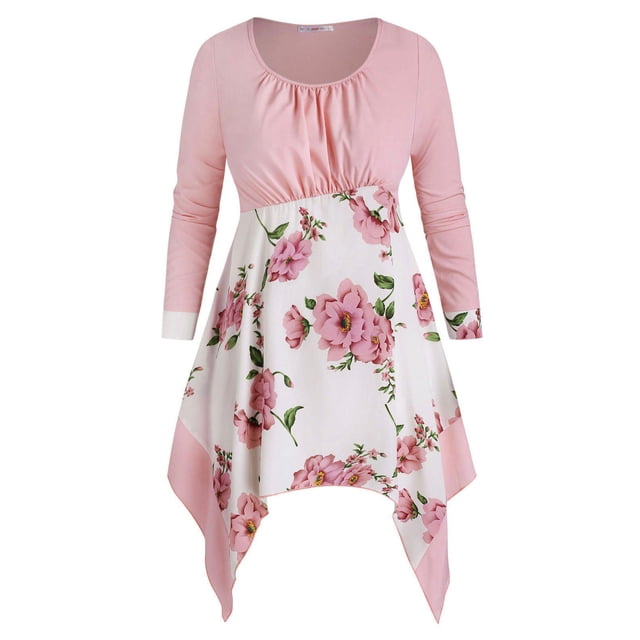 Frente acanalado floral Pañuelo más el tamaño de la blusa Rosegal Blusas Tallas Grandes
