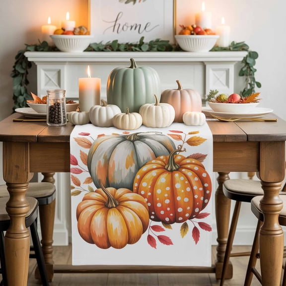 Orange Pumpkin Table Runner, Autumn Thanksgiving Kitchen Dining Table Decoration for Home Party Decor 13x72 Inches