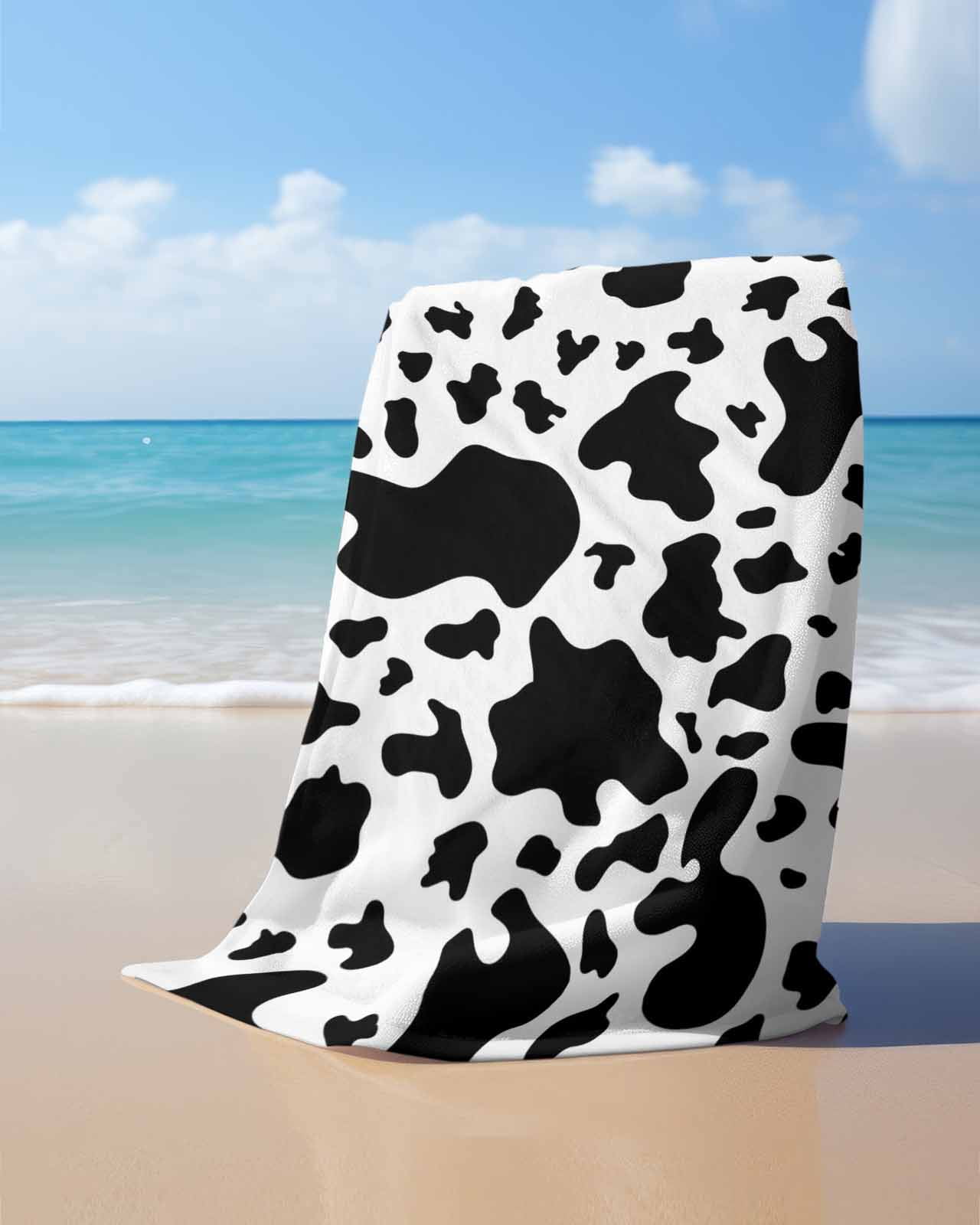 Cow Print Beach Towels Oversized Super Absorbent, Modern Black White Farm Animal Patterned Lightweight Bath Towel Quick Dry Sets For Bathroom/Pool/Rv Camping/Beach Play/Gym Room/Picnic 30"x60"