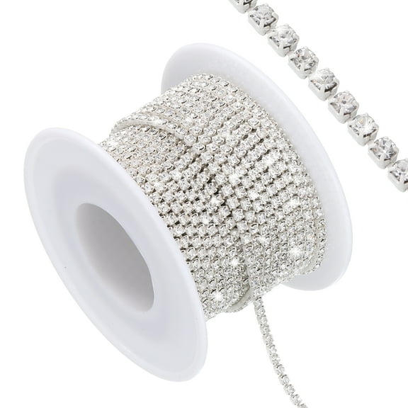 Uxcell 10 Yard Crystal Rhinestone Close Chain Trim,Crystal Rhinestone Diamond Strips forDIY, Silver Rhinestone with Silver Base