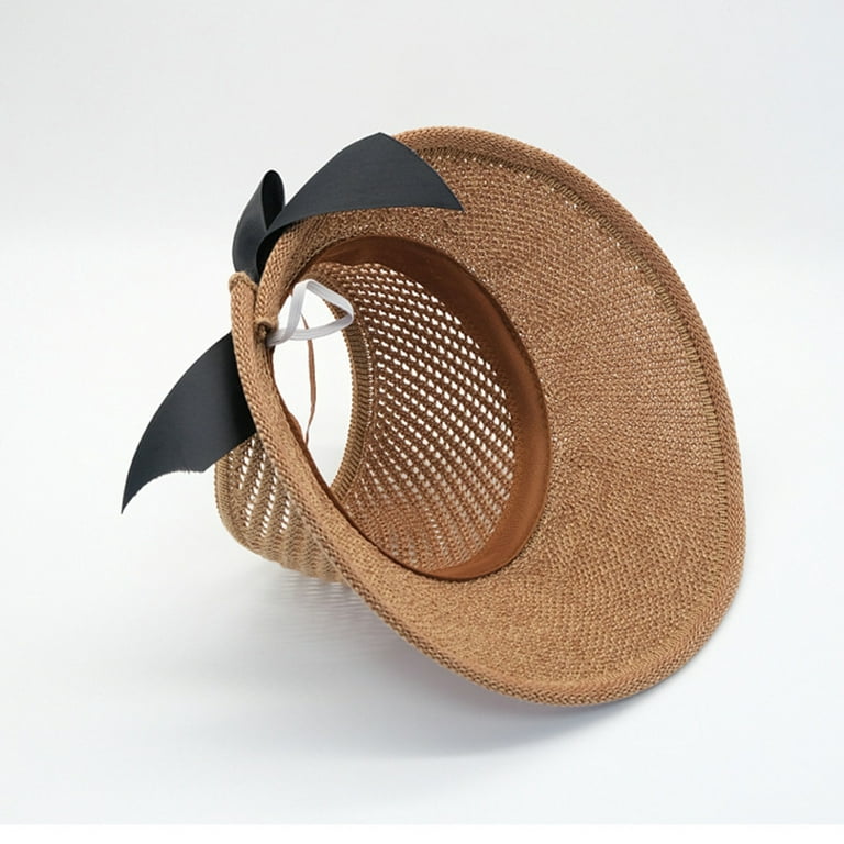 Visland Women Sun Straw Hat, Visor Wide Brim Sun Protection Bowknot Foldable  for Summer Outdoor 