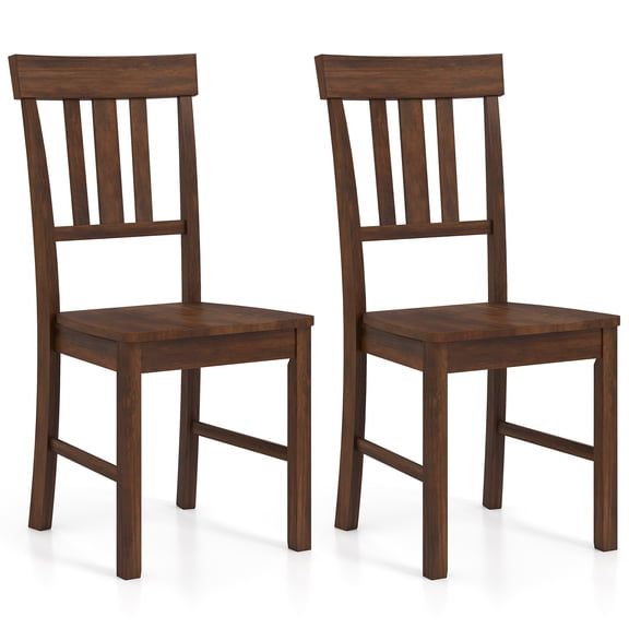 Gymax Dining Chairs Set of 2 Rubber Wood Chairs w/High Slat Backrests for Dining Room