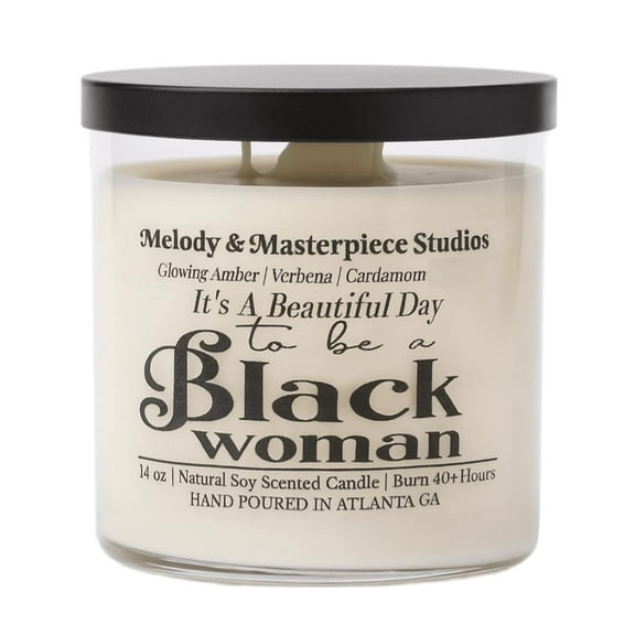 Natural Soy Wax Candle Jar with Lid (14.5oz) – 35 Hours Burn Time – Ideal for Patio, Decks & Indoor - (It’s A Beautiful Day to Be a Black Woman)