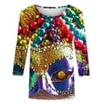 thumbnail image 4 of Feancey Womens Mardi Gras Tops 3/4 Sleeve Crewneck Cute Shirts Trendy Mask Print Carnival Party Tops Three Quarter Length T Shirt Parade Blouse Multicolor 3XL, 4 of 5