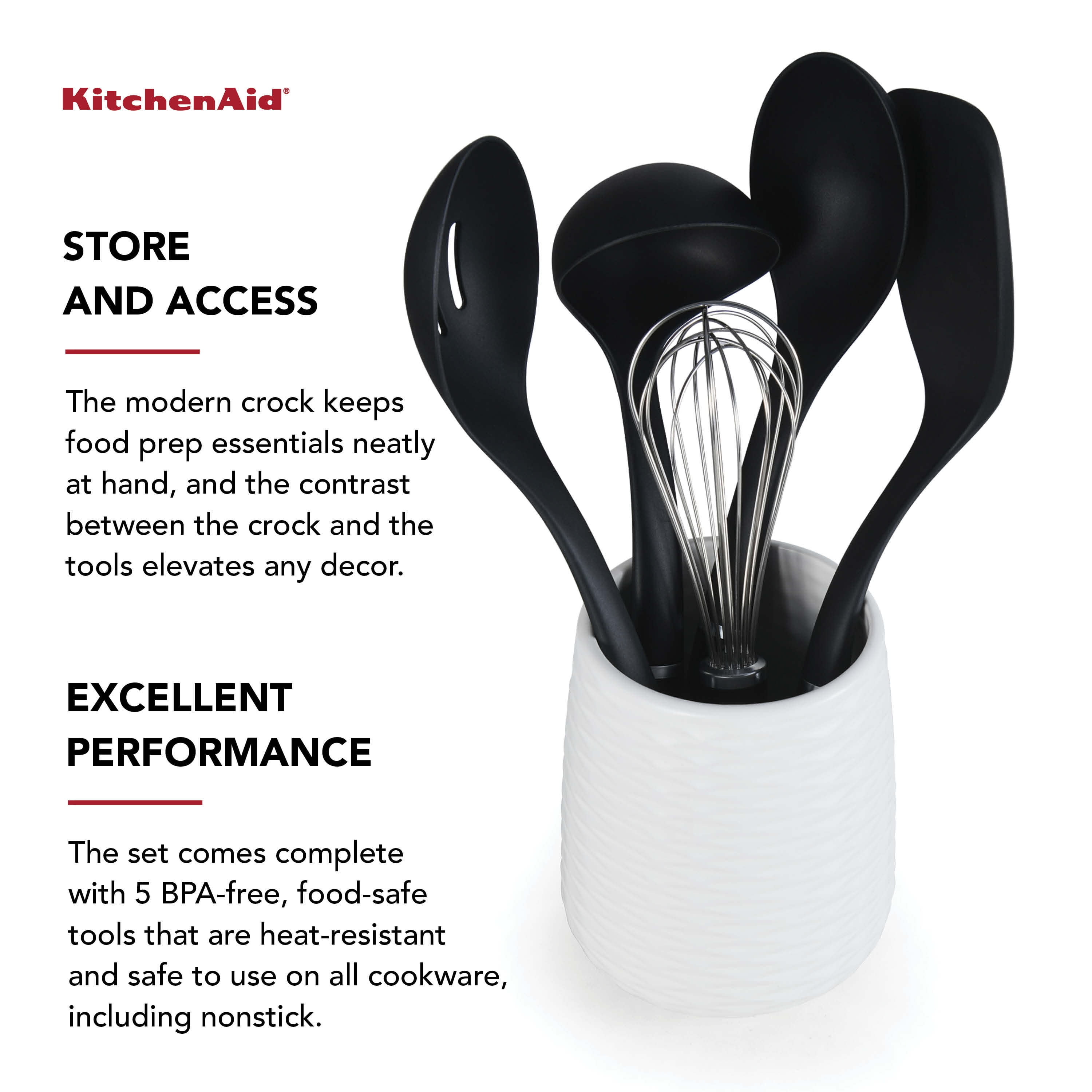 KitchenAid 6 Piece Utensil Set and Holder, Non-Stick and Dishwasher Safe  Cooking Tools