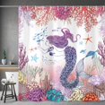 thumbnail image 2 of Mermaid Shower Curtain, Sea Animal Sea Turtle Coral Sea Star Reef Fish Sea Shell Sea Theme Waterproof Shower Curtain, Pink Fabric Shower Curtain Set with 12PCS Hook, 36X70IN, 2 of 6