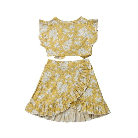 - 2Pcs Fashion Toddler Baby Girl Ruffle Sleeve Summer Tops Dress Skirts Outfits Clothes 0-3Y